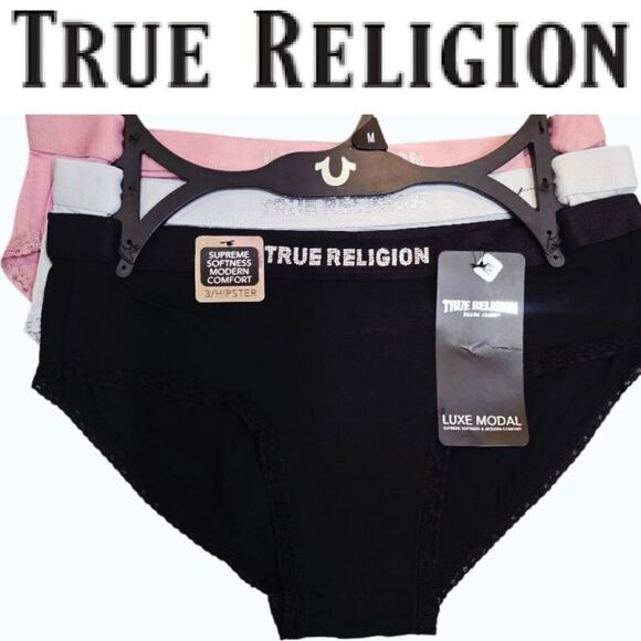 True Religion Luxe Modal Rhinestone Logo The Hipster 3-PK - Picture 1 of 5